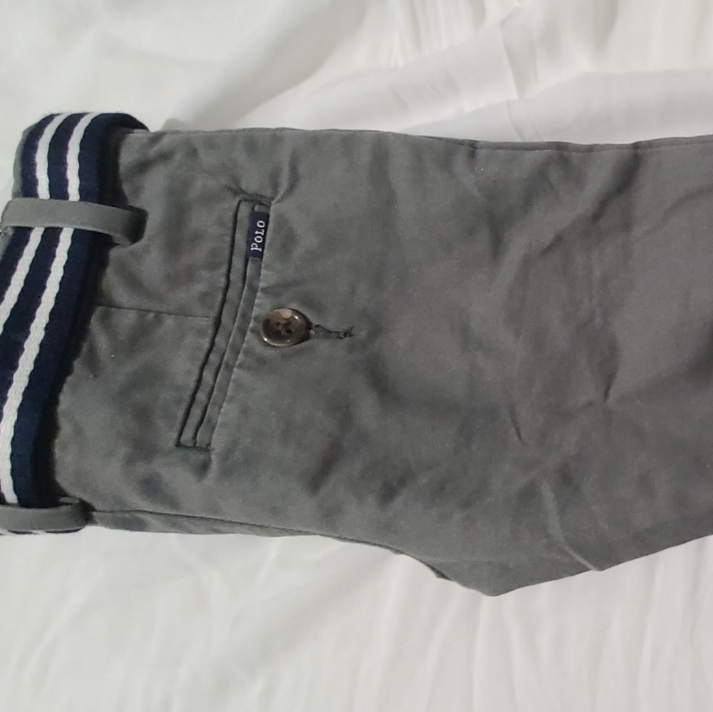 Polo Ralph Lauren Boys Stretch Cotton Belted Chino Pants Regent Gray Sz 2T-NWT